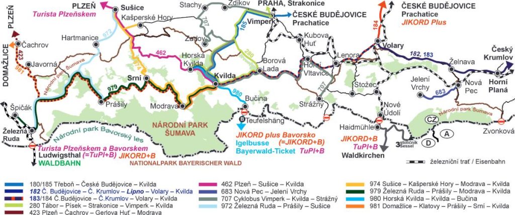 Zelené linky Šumavy - mapa pro rok 2024