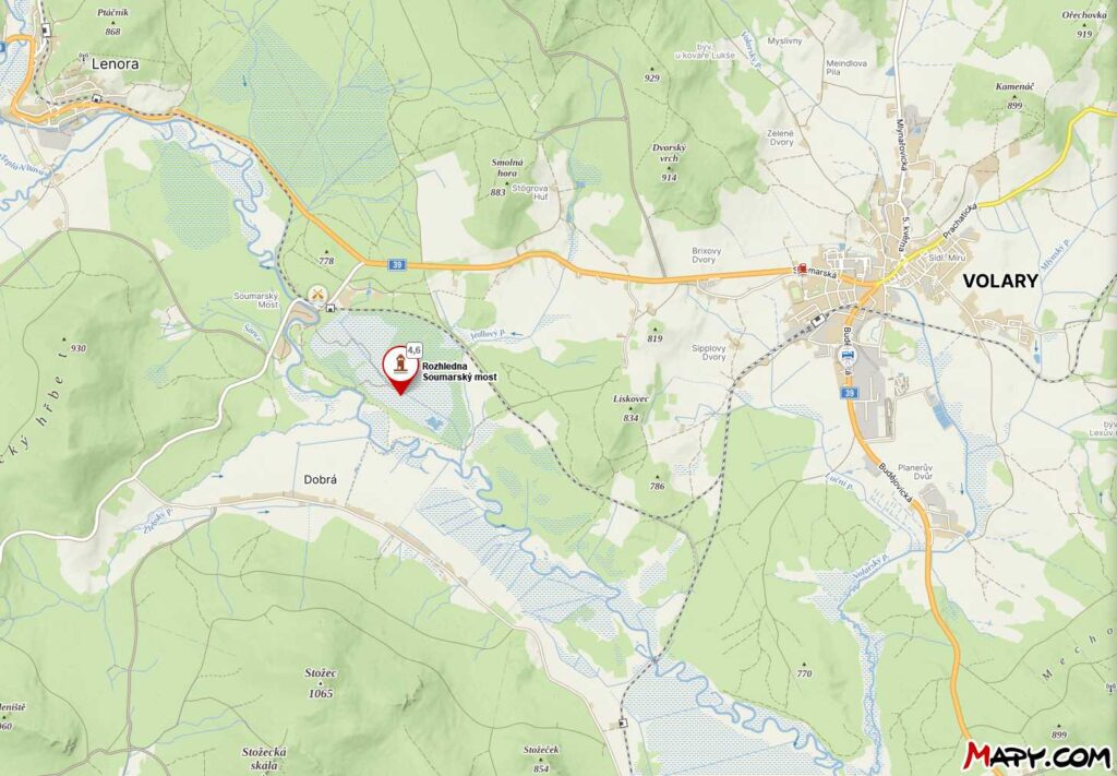 mapka k uzavření vyhlidkove veze na Soumarském raselinisti