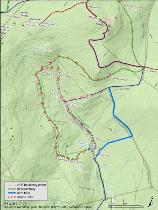 Aktuální mapka s vyznačením trasy na vrchol Boubín