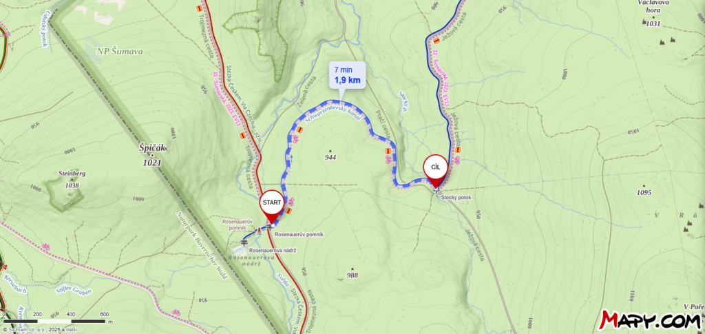 mapka s částí cyklostezky, kde probíhají úpravy Schwarzenberského plavebního kanálu
